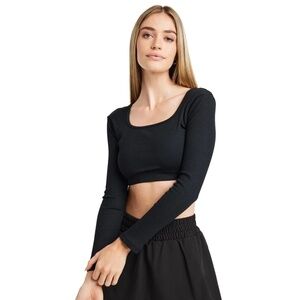 Year of Ours Ribbed Long Sleeve Crop Top in Black